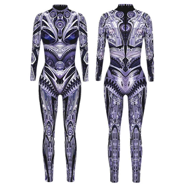 Mechanical Robot Punk Jumpsuit Catsuit Sexy Women Cosplay Costumes Zentai Halloween Xmas Party Bodysuit