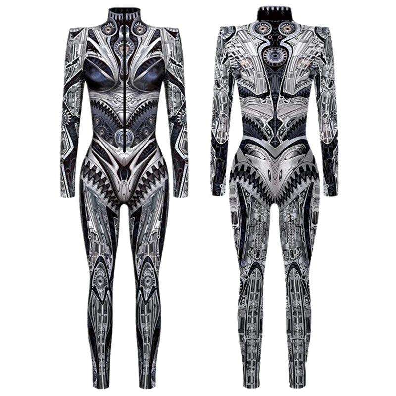 Mechanical Robot Punk Jumpsuit Catsuit Sexy Women Cosplay Costumes Zentai Halloween Xmas Party Bodysuit