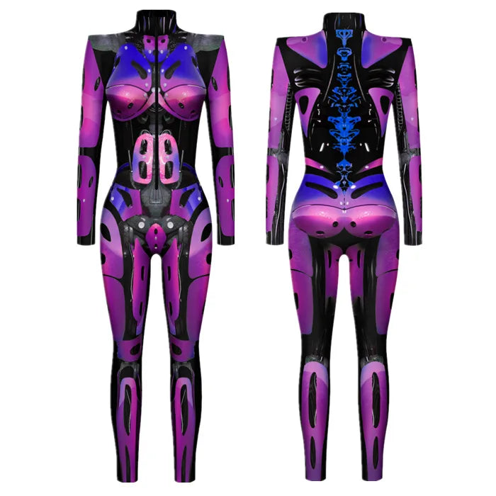 Mechanical Robot Punk Jumpsuit Catsuit Sexy Women Cosplay Costumes Zentai Halloween Xmas Party Bodysuit