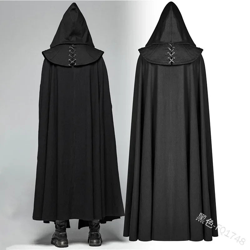 Medieval Clothes Cloak Cape Robe Steampunk Costume Gothic Hood Outfit Men Death Vampire Dark Knight Warrior Cosplay for Adult