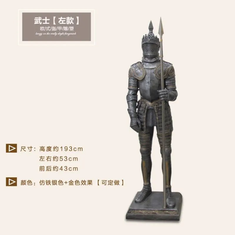 Medieval European style retro armor knight sculpture bar cafe western restaurant fiberglass soft decoration