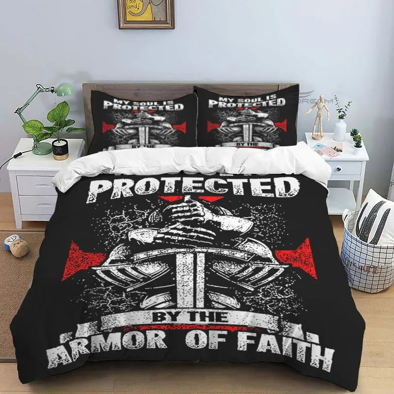 Medieval Knights Templar Patterns Comforter Bedding Set,Duvet Cover Bed Set Quilt Cover Pillowcase,King Queen Size Bedding Set