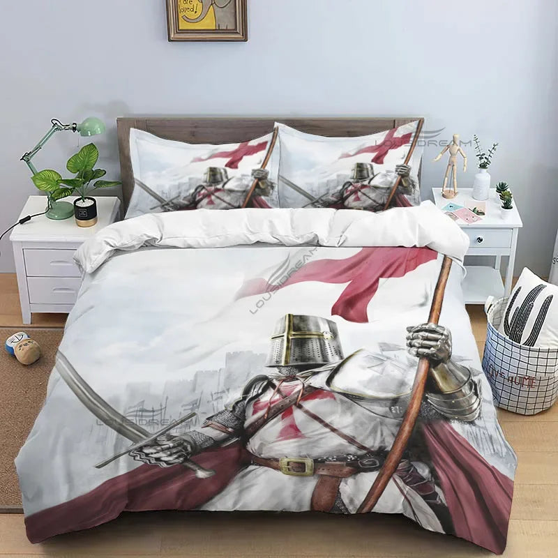 Medieval Knights Templar Patterns Comforter Bedding Set,Duvet Cover Bed Set Quilt Cover Pillowcase,King Queen Size Bedding Set