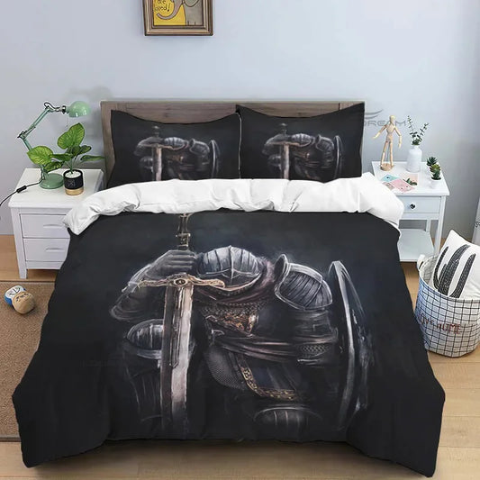 Medieval Knights Templar Patterns Comforter Bedding Set,Duvet Cover Bed Set Quilt Cover Pillowcase,King Queen Size Bedding Set