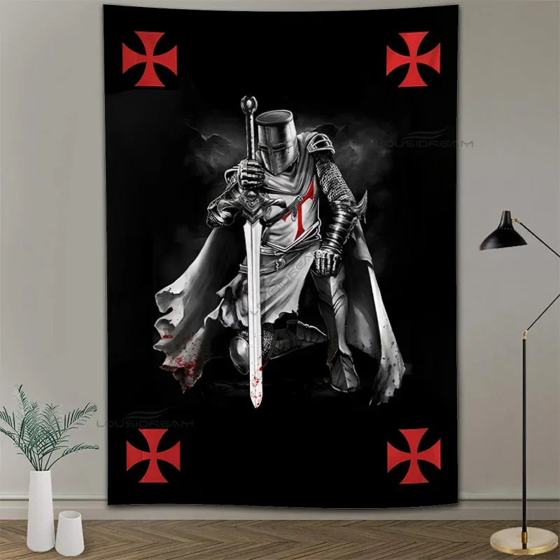 Medieval Knights Templar Patterns Tapestry Wall Hanging Cloth Decorative Tapestry Modern Family Art Decorative Bookshelves Tape