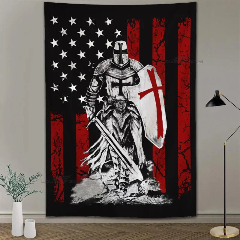 Medieval Knights Templar Patterns Tapestry Wall Hanging Cloth Decorative Tapestry Modern Family Art Decorative Bookshelves Tape