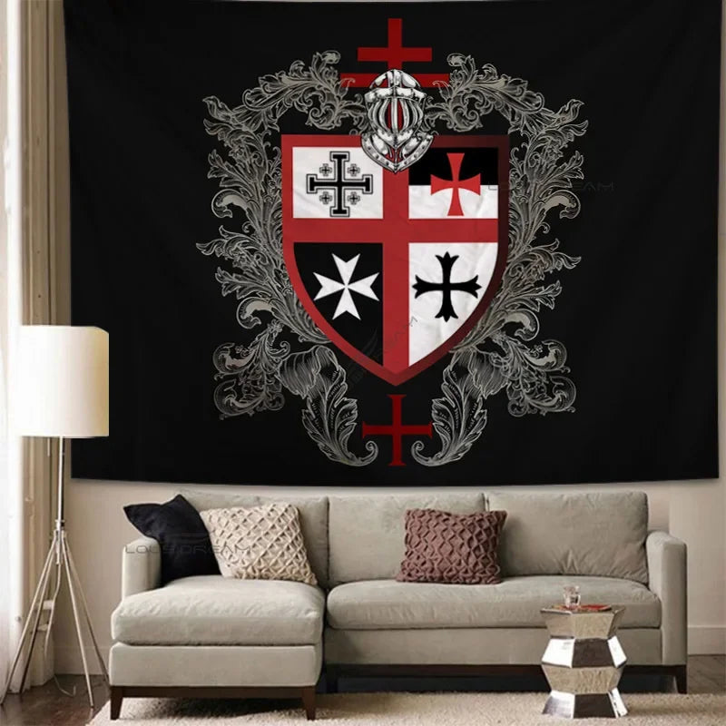 Medieval Knights Templar Patterns Tapestry Wall Hanging Cloth Decorative Tapestry Modern Family Art Decorative Bookshelves Tape