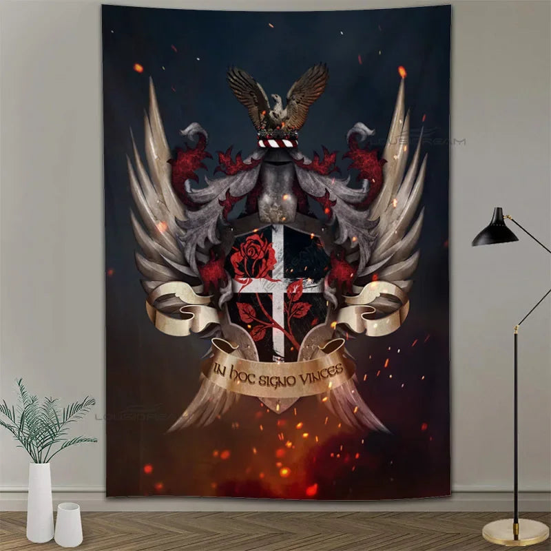 Medieval Knights Templar Patterns Tapestry Wall Hanging Cloth Decorative Tapestry Modern Family Art Decorative Bookshelves Tape