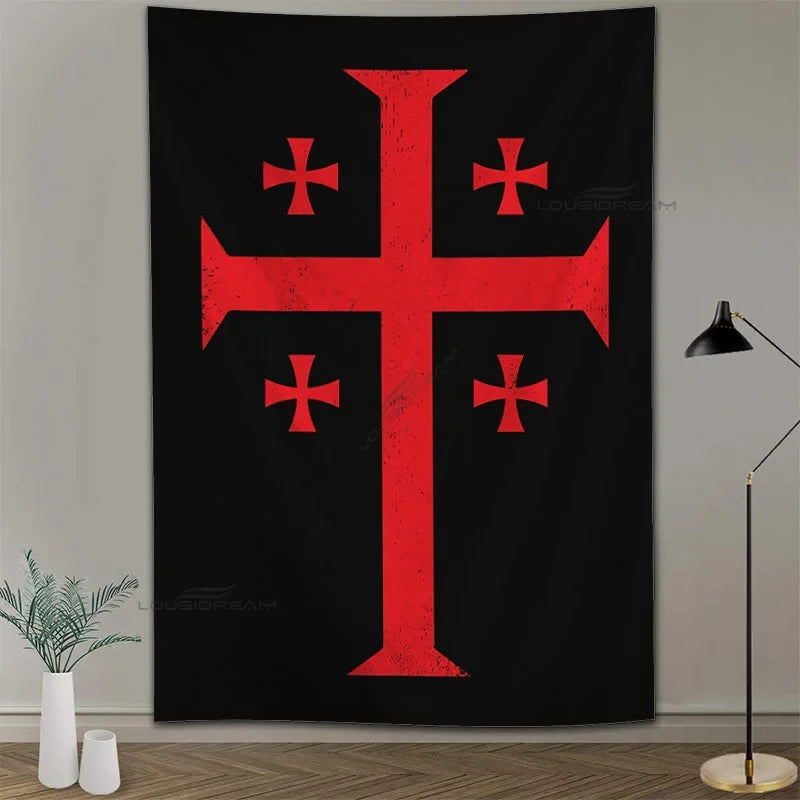 Medieval Knights Templar Patterns Tapestry Wall Hanging Cloth Decorative Tapestry Modern Family Art Decorative Bookshelves Tape