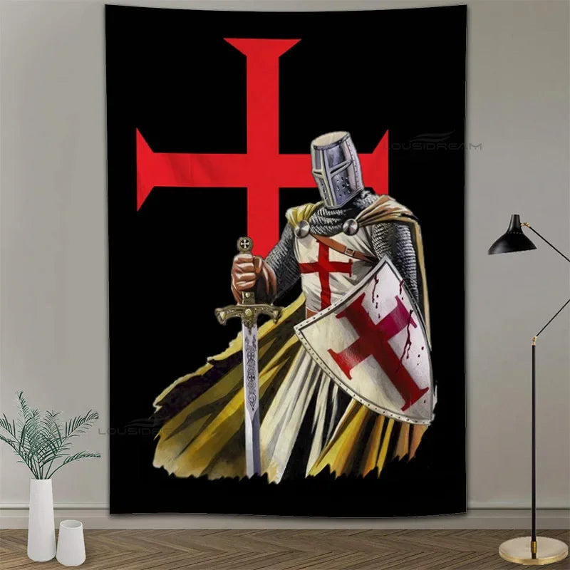 Medieval Knights Templar Patterns Tapestry Wall Hanging Cloth Decorative Tapestry Modern Family Art Decorative Bookshelves Tape