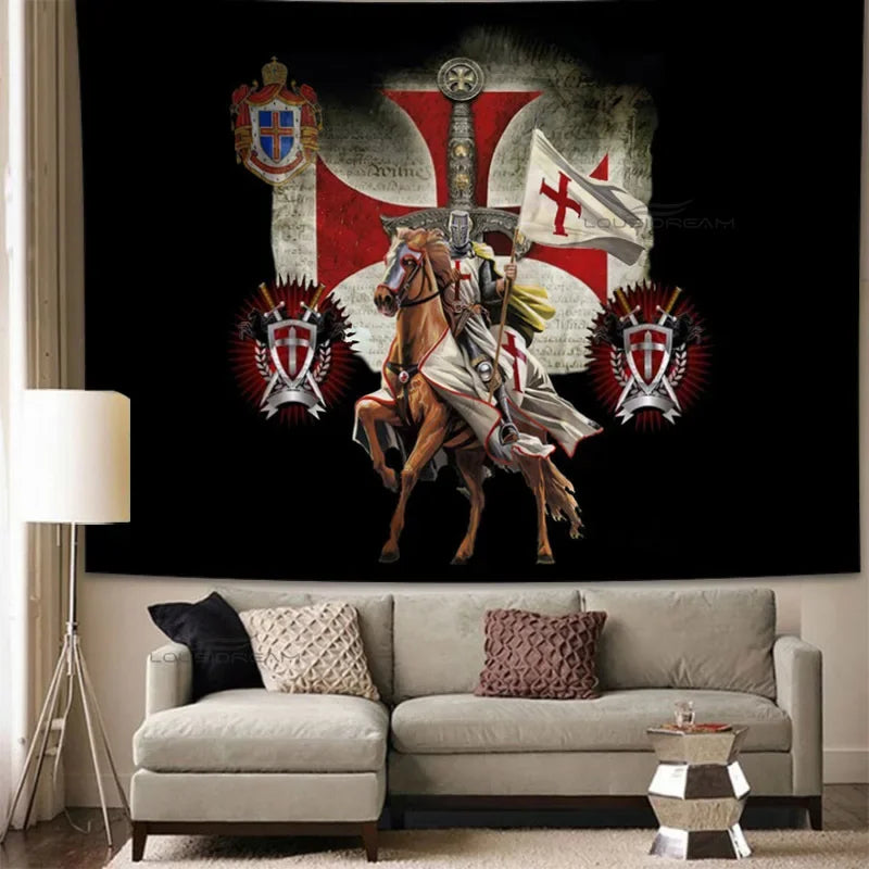 Medieval Knights Templar Patterns Tapestry Wall Hanging Cloth Decorative Tapestry Modern Family Art Decorative Bookshelves Tape