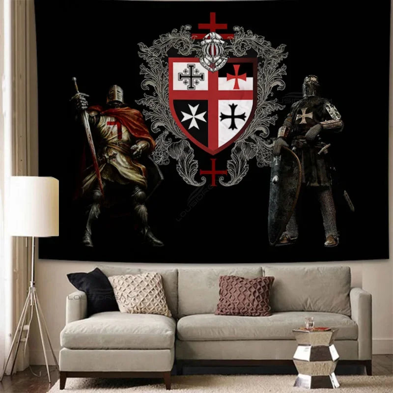 Medieval Knights Templar Patterns Tapestry Wall Hanging Cloth Decorative Tapestry Modern Family Art Decorative Bookshelves Tape