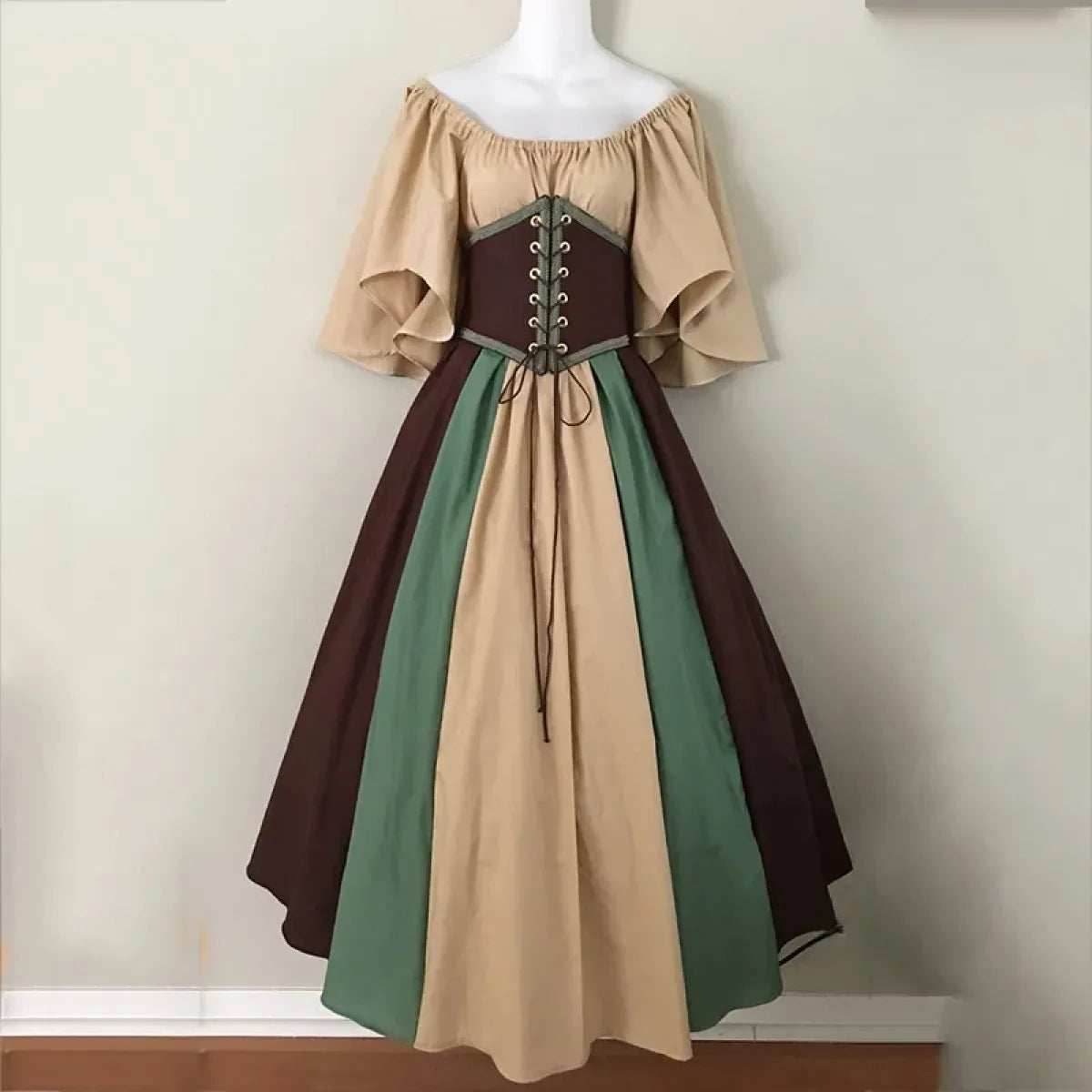 Medieval Renaissance Dress – Corset Gown, Plus Size Cosplay - Khaki / S