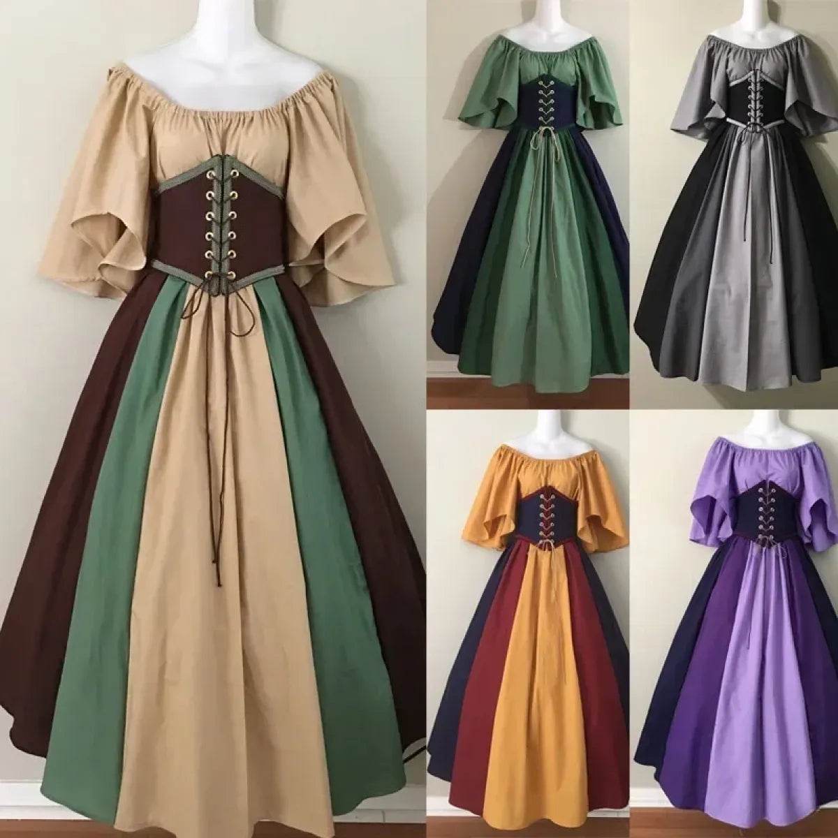 Medieval Renaissance Dress – Corset Gown, Plus Size Cosplay - Yellow / S