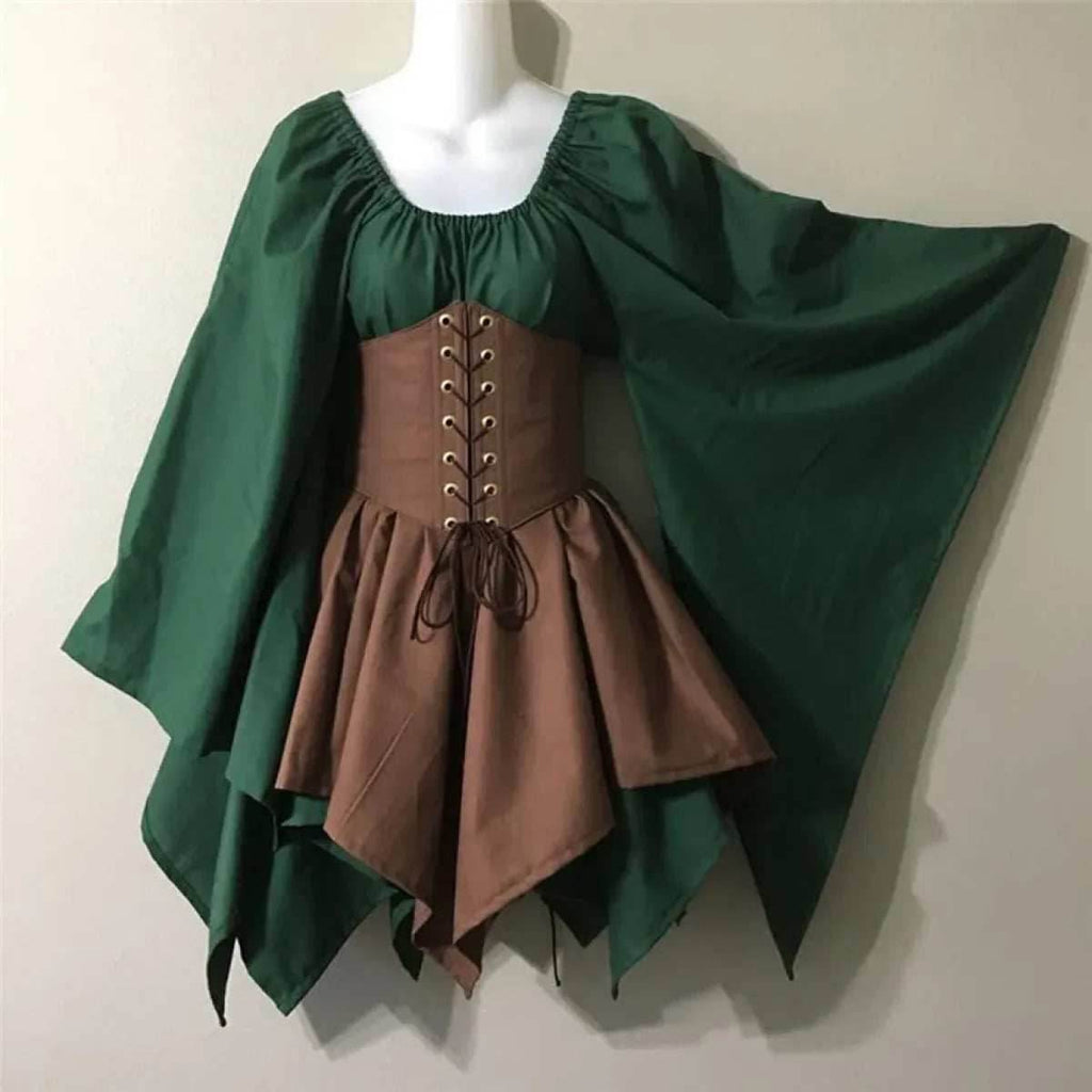Medieval Renaissance Dress – Full Sleeve Costume with Corset - Beige / S