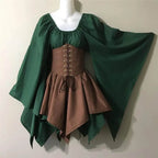Medieval Renaissance Dress – Full Sleeve Costume with Corset - Brown / S