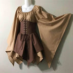 Medieval Renaissance Dress – Full Sleeve Costume with Corset - Brown / S