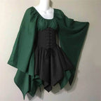 Medieval Renaissance Dress – Full Sleeve Costume with Corset - Green / S