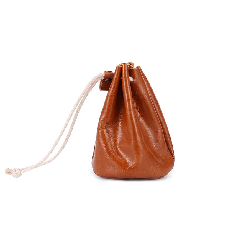 Medieval Retro Cowhide Drawstring Coin Purse Small Bags Women Men Lipstick ID Credit Card Money Key Holder Storage Coin Pouch