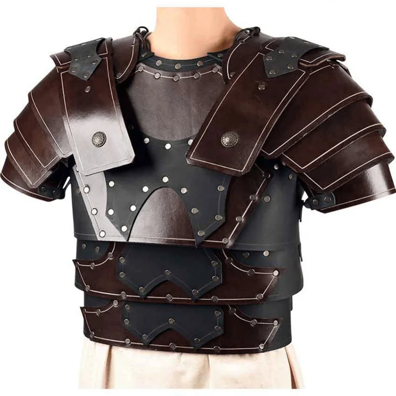 Medieval Steampunk Gladiator Shoulder Chest Armor Viking Knight Cosplay Costume PU Leather Breastplate Gothic Vest LARP Cuirass