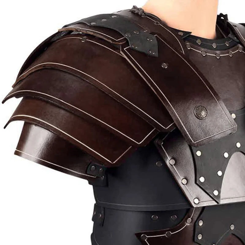 Medieval Steampunk Gladiator Shoulder Chest Armor Viking Knight Cosplay Costume PU Leather Breastplate Gothic Vest LARP Cuirass