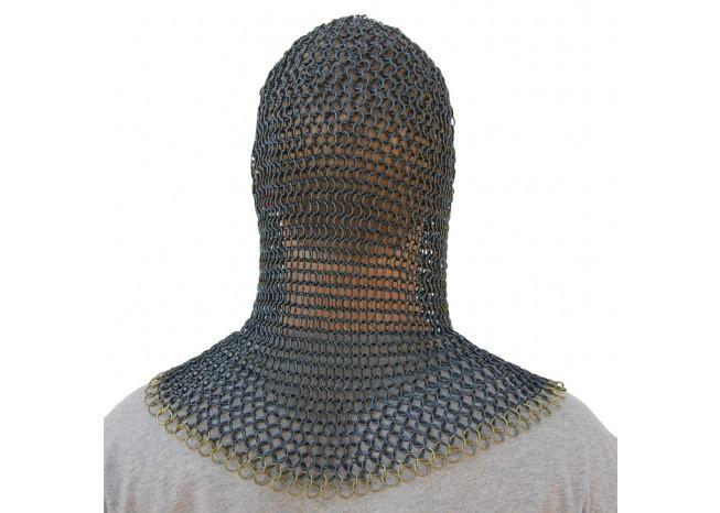 Medieval V Brass Face Mild Steel Chainmail Coif Armor-2