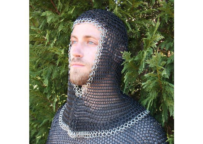 Medieval V Face Mild Steel Chainmail Coif Armor-2