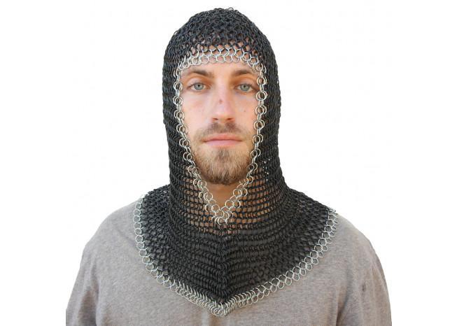 Medieval V Face Mild Steel Chainmail Coif Armor-3