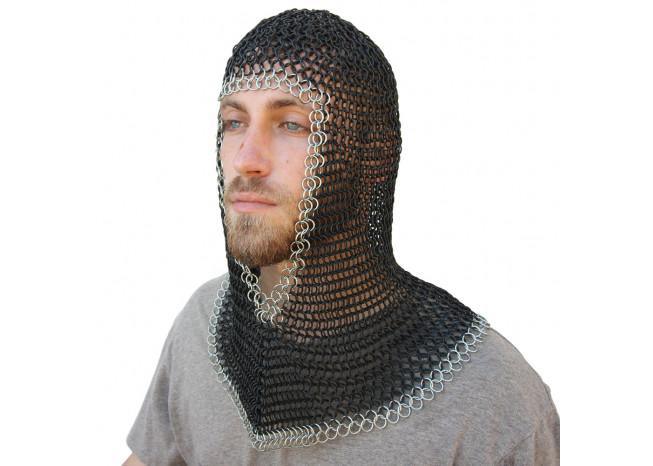 Medieval V Face Mild Steel Chainmail Coif Armor-0