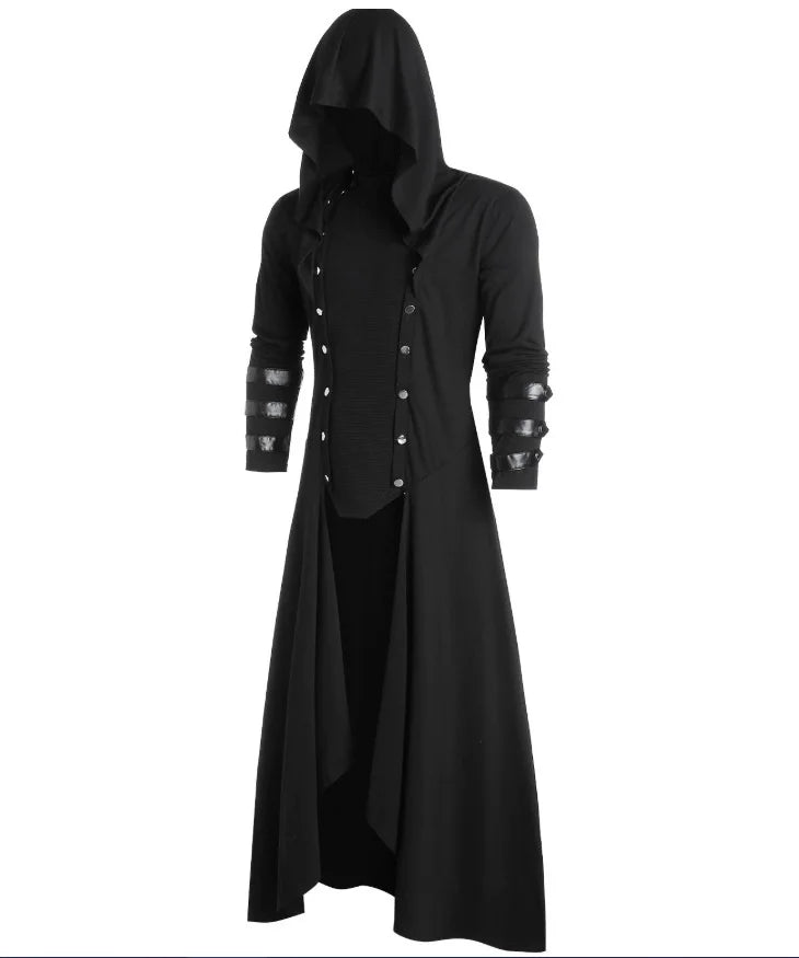 Medieval Victorian Adult Women Men Long Gothic Coat Steampunk Hooded Coat Dig Vampire Creator Cosplay Costumes For Halloween