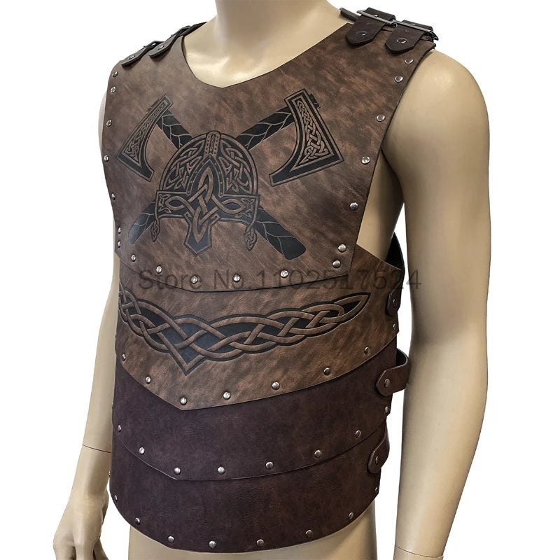 Medieval Victorian Warrior Armor Embossed Viking Costume PU Leather Knight Vest Chest Armor for Cosplay Larp Party Halloween