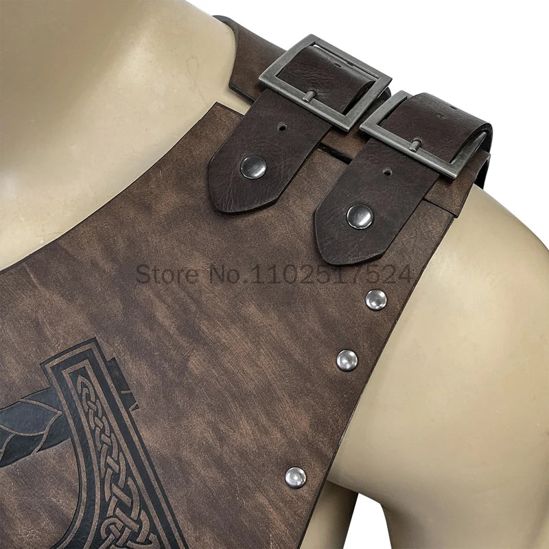 Medieval Victorian Warrior Armor Embossed Viking Costume PU Leather Knight Vest Chest Armor for Cosplay Larp Party Halloween