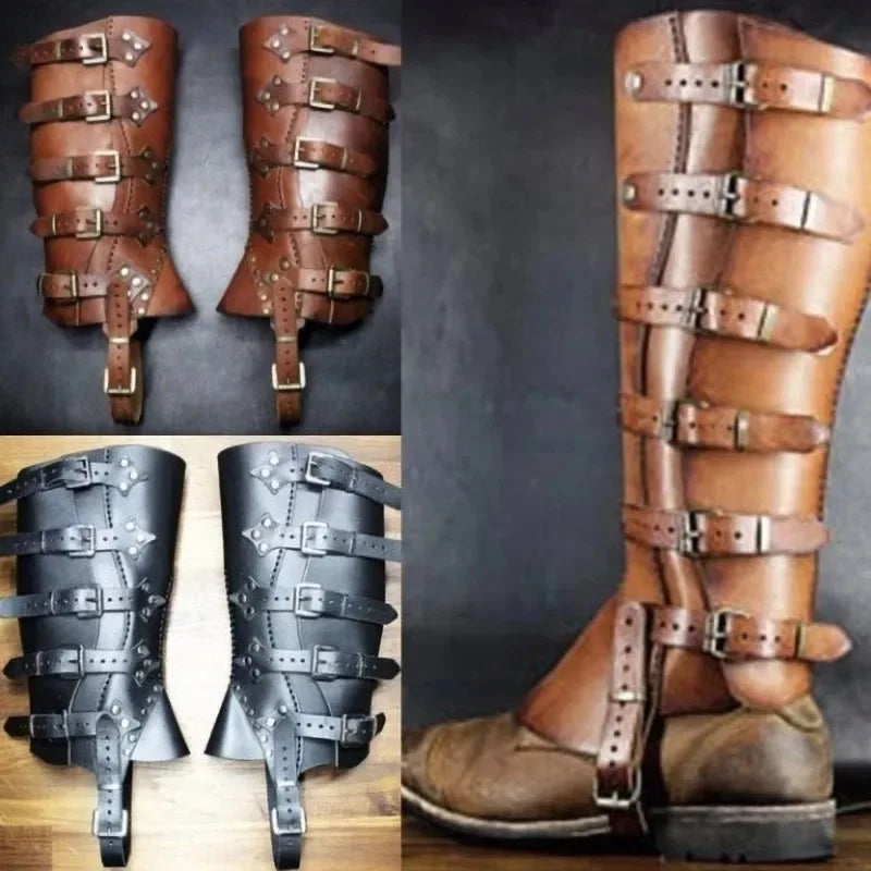 Medieval Viking Leg Guard Armor Gaiters Leather Boot Shoe Cover Knight Warrior Cosplay Costume Steampunk Accessory LARP Greaves