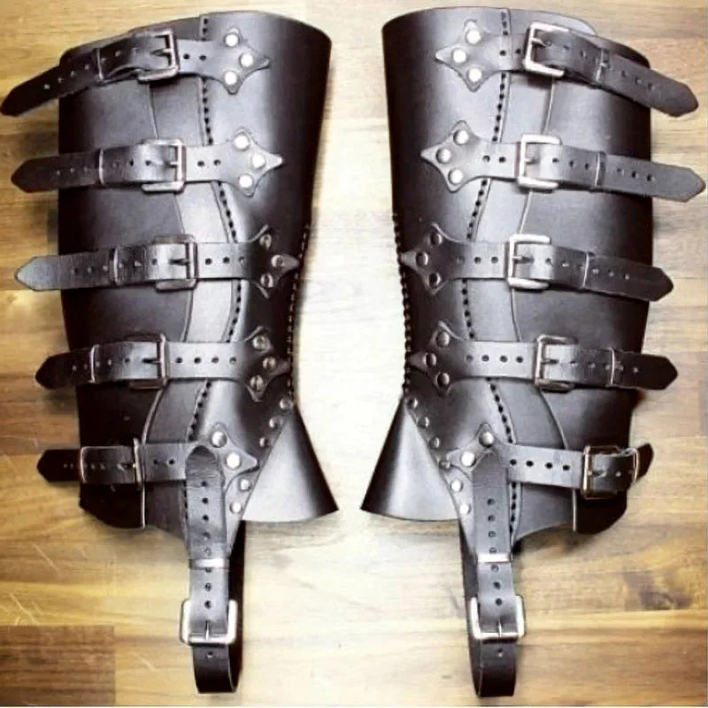 Medieval Viking Leg Guard Armor Gaiters Leather Boot Shoe Cover Knight Warrior Cosplay Costume Steampunk Accessory LARP Greaves