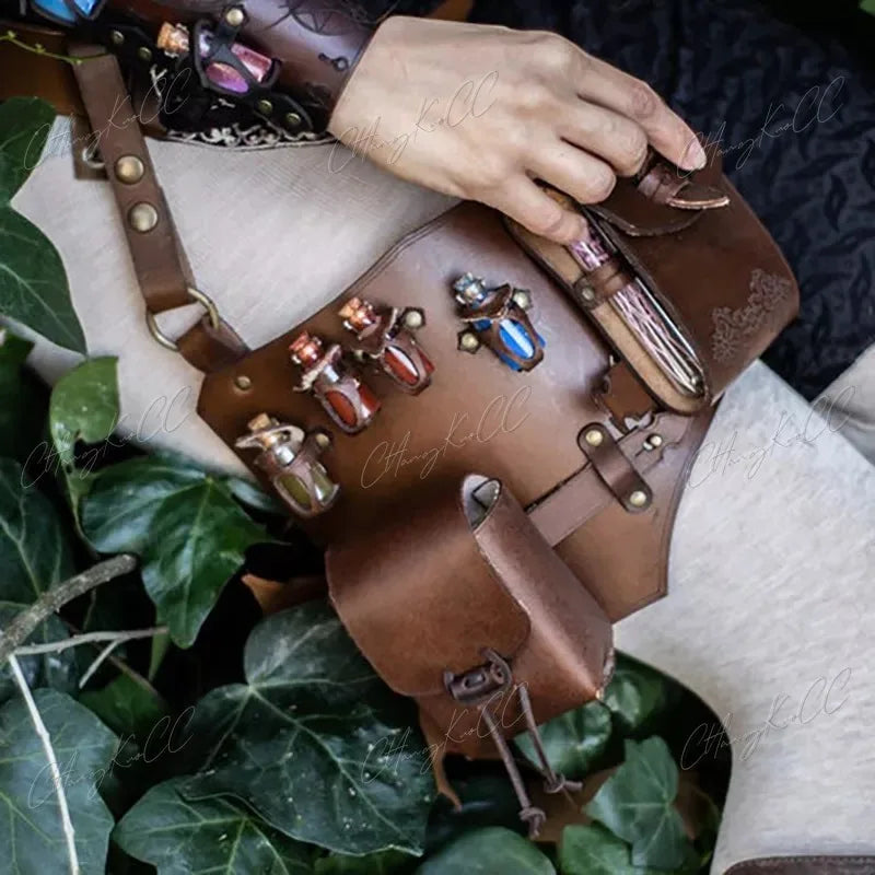 Medieval Witch Sorceress Leather Belt Pouch Bag Alchemist Cosplay Costume Prop Magic Potion Bottle Steampunk Accessory For Women