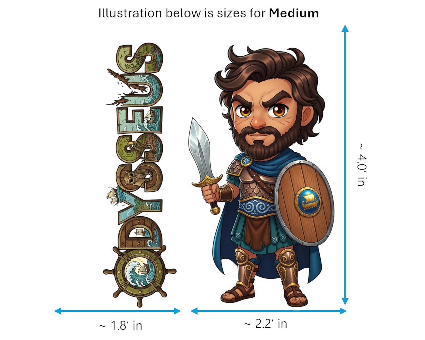 Odysseus Sticker and Magnet - Polymetis Mythkins™ – Cunning Hero of the Odyssey | Waterproof & UV-Proof - Sticker / Regular