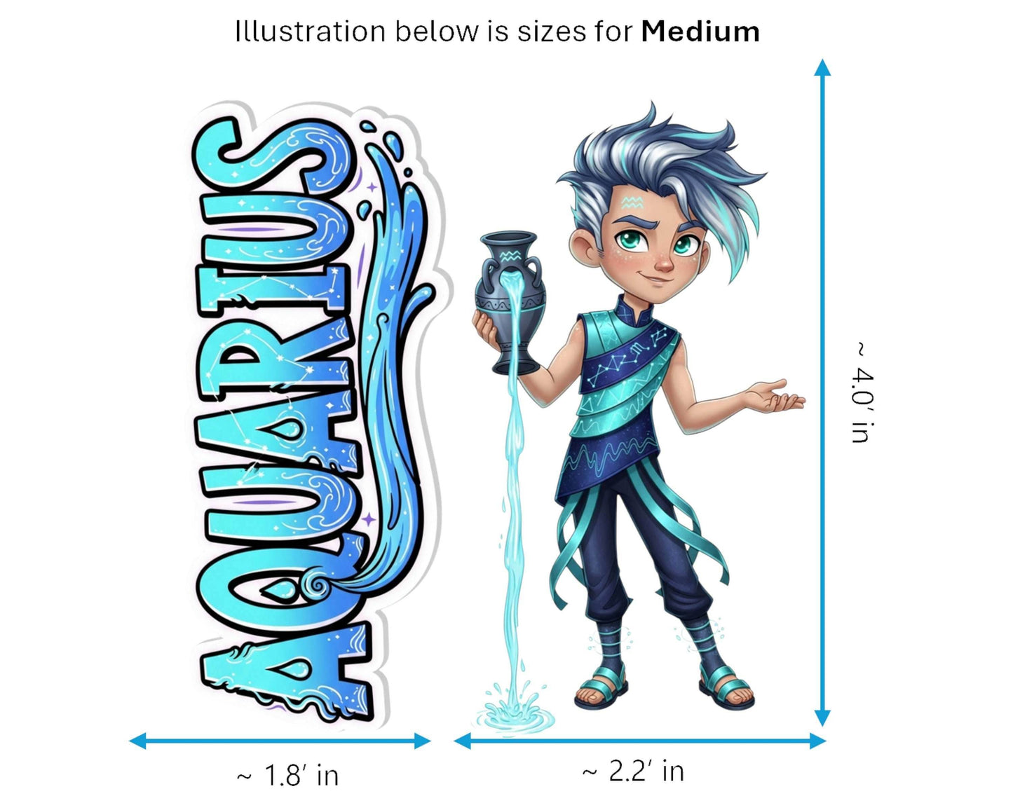 Aquarius Sticker and Magnet - the Water-Bearer Horoskins™ – Zodiac Air Sign | Waterproof & UV-Proof - Sticker / Medium