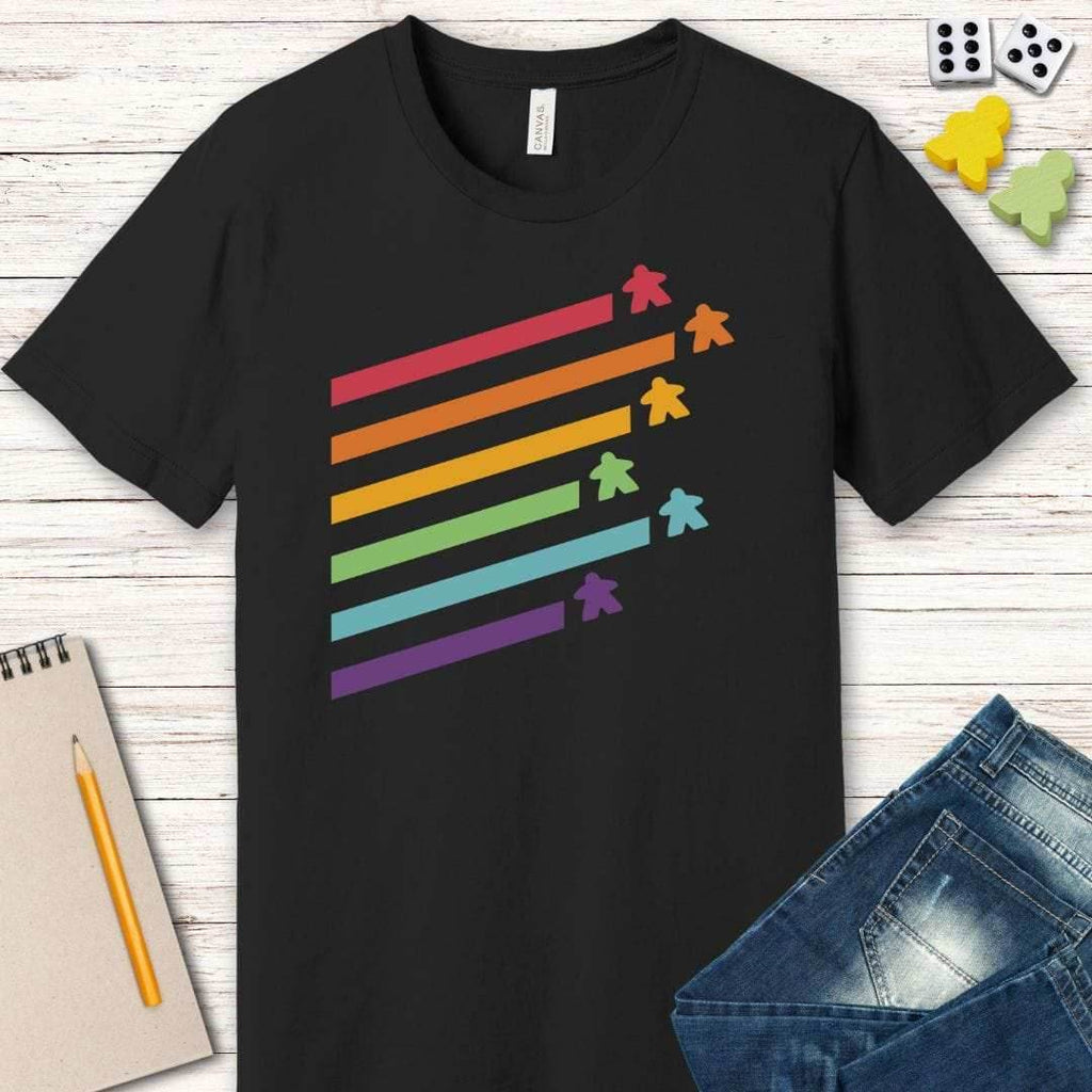 Meeple Shirt - Retro Rainbow Board Game Shirt - Navy / S