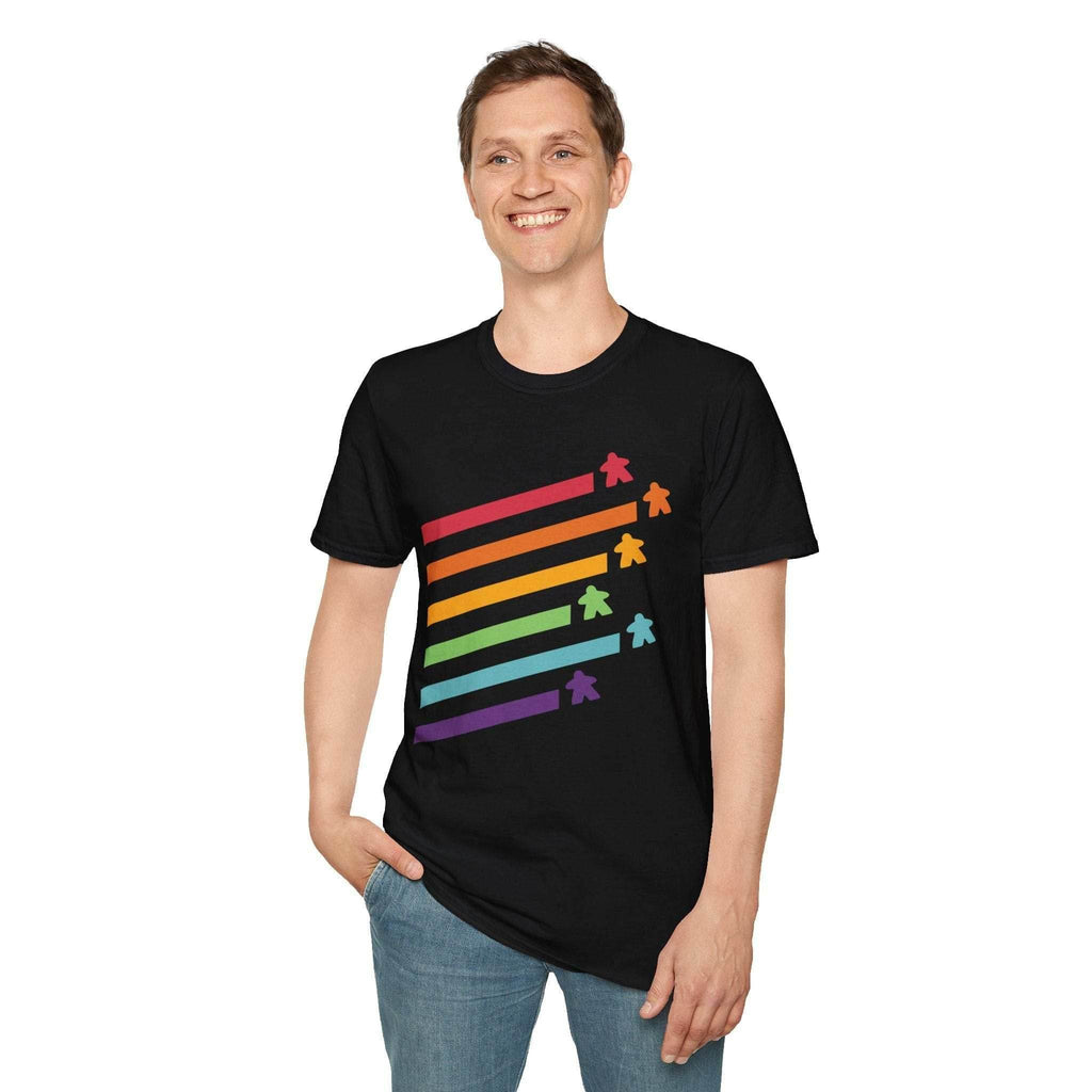 Meeple Shirt - Retro Rainbow Board Game Shirt - Navy / S