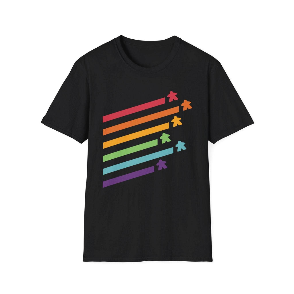 Meeple Shirt - Retro Rainbow Board Game Shirt - Black / S