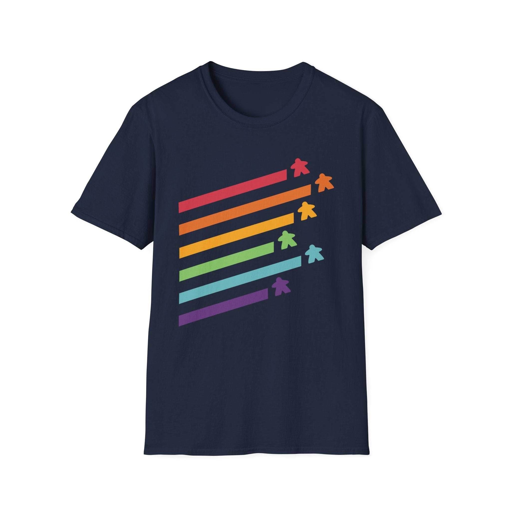 Meeple Shirt - Retro Rainbow Board Game Shirt - Navy / S