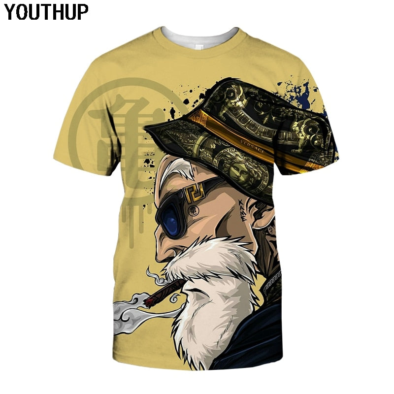 Men Anime Print Dragon Ball 3D T-Shirt Oogway Tees Master Roshi Men T shirt Streetwear Plus Size