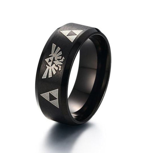 Men's Legend of Zelda Triforce Costume Ring in Blue for Men Stainless Steel Wedding Band Laser Engraved Male Jewelry