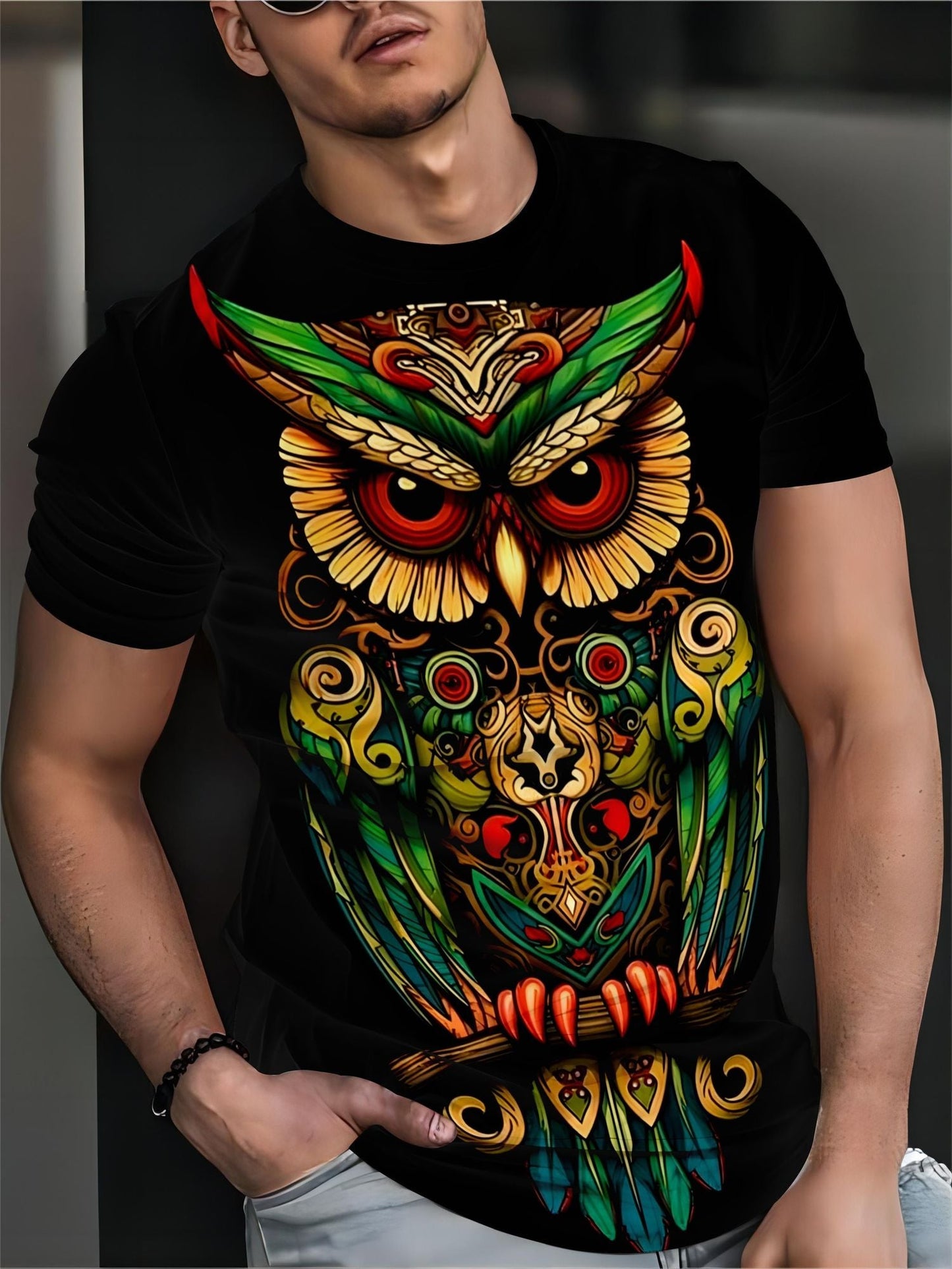 Men's Owl Pattern Printed T-shirt