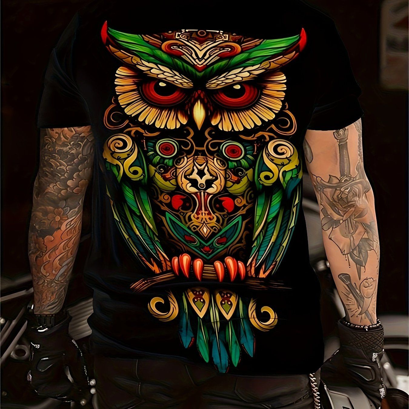 Men's Owl Pattern Printed T-shirt