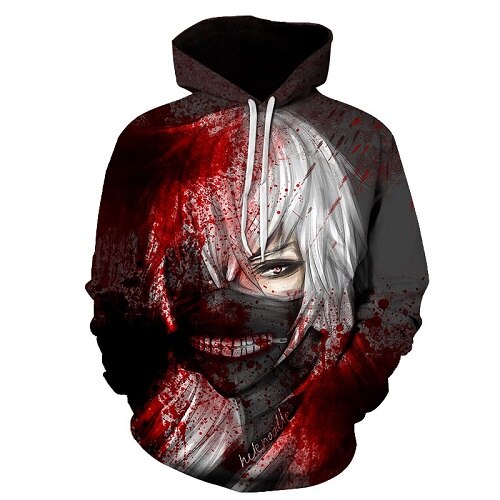 Men/women Tracksuits Tops Print  Hooded Anime Tokyo Ghoul Kaneki Ken 3D Hoodies Thin Autumn Sweatshirts