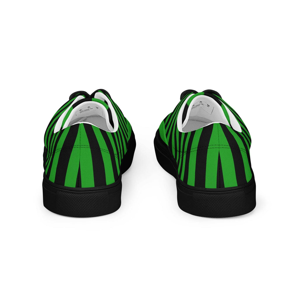 Black and Green Striped Men’s Lace-up Canvas Shoes - 5