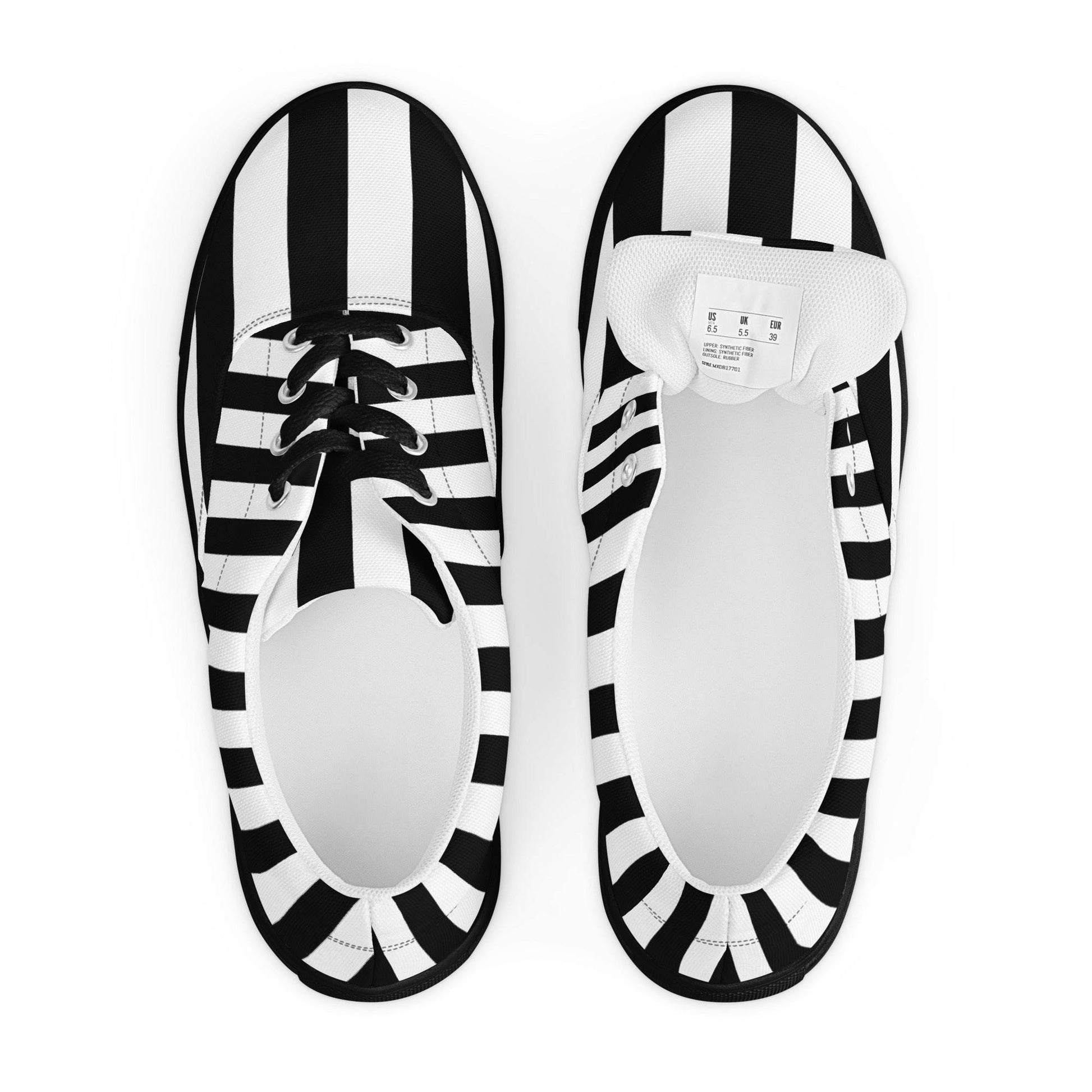 Black and White Striped Men’s Lace-up Canvas Shoes - 5