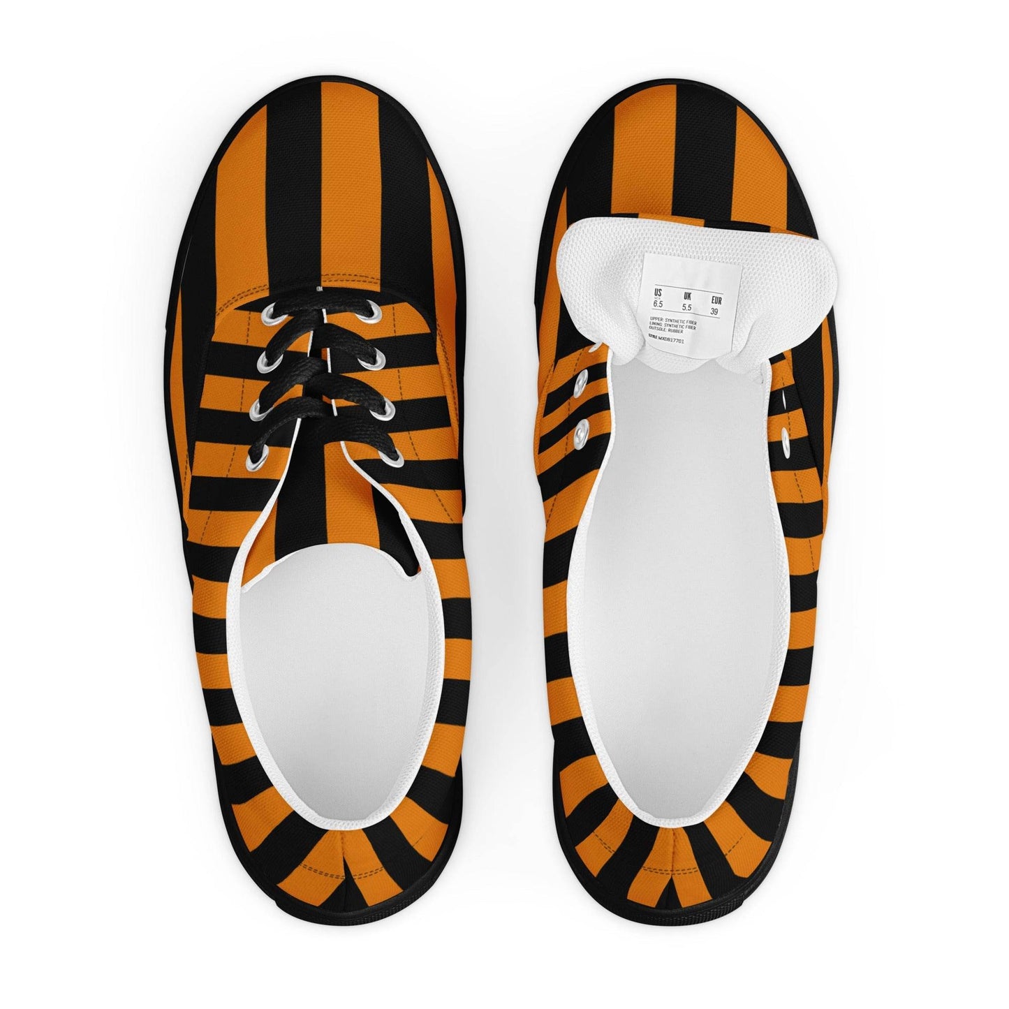 Black and Orange Striped Men’s Lace-up Canvas Shoes - 5