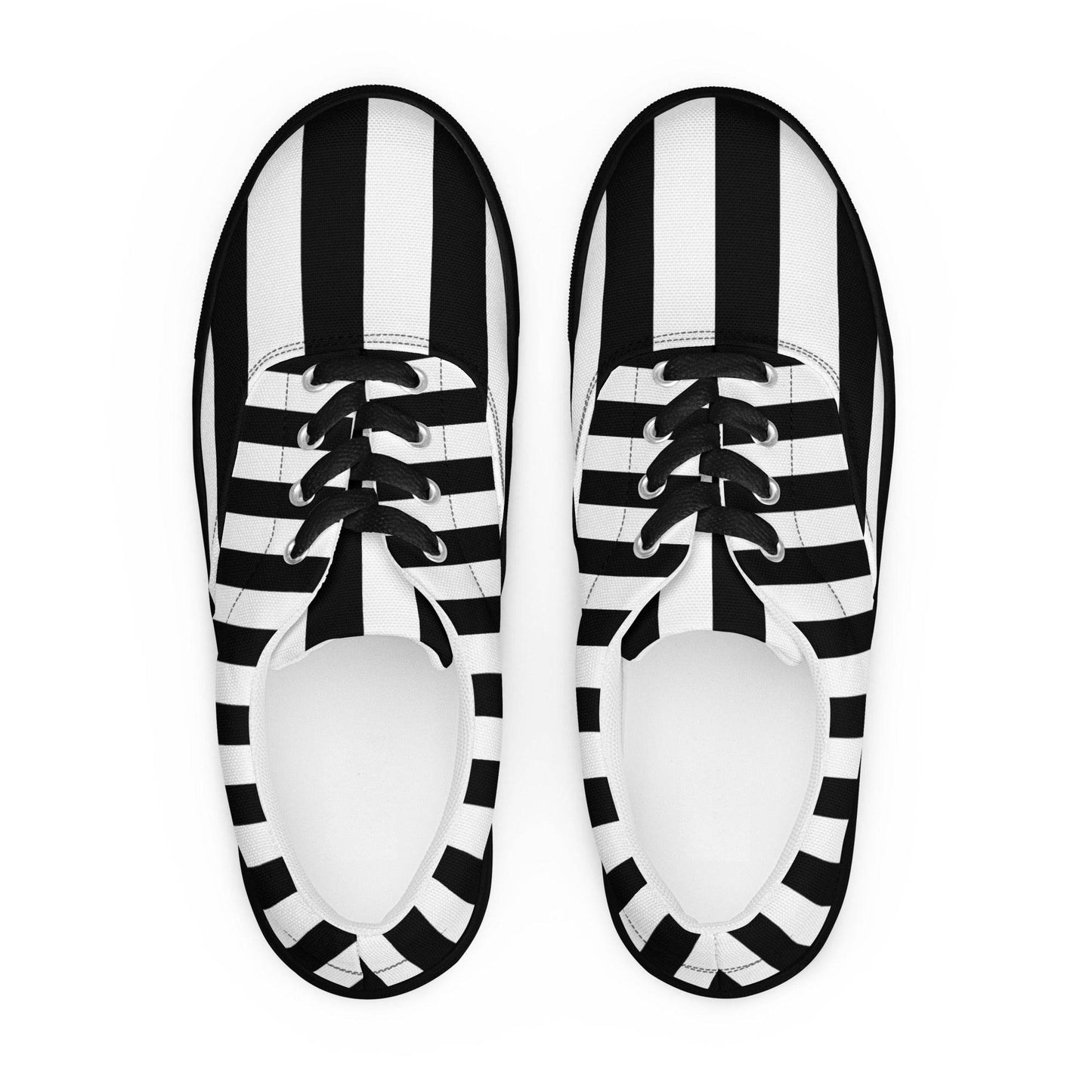 Black and White Striped Men’s Lace-up Canvas Shoes - 5